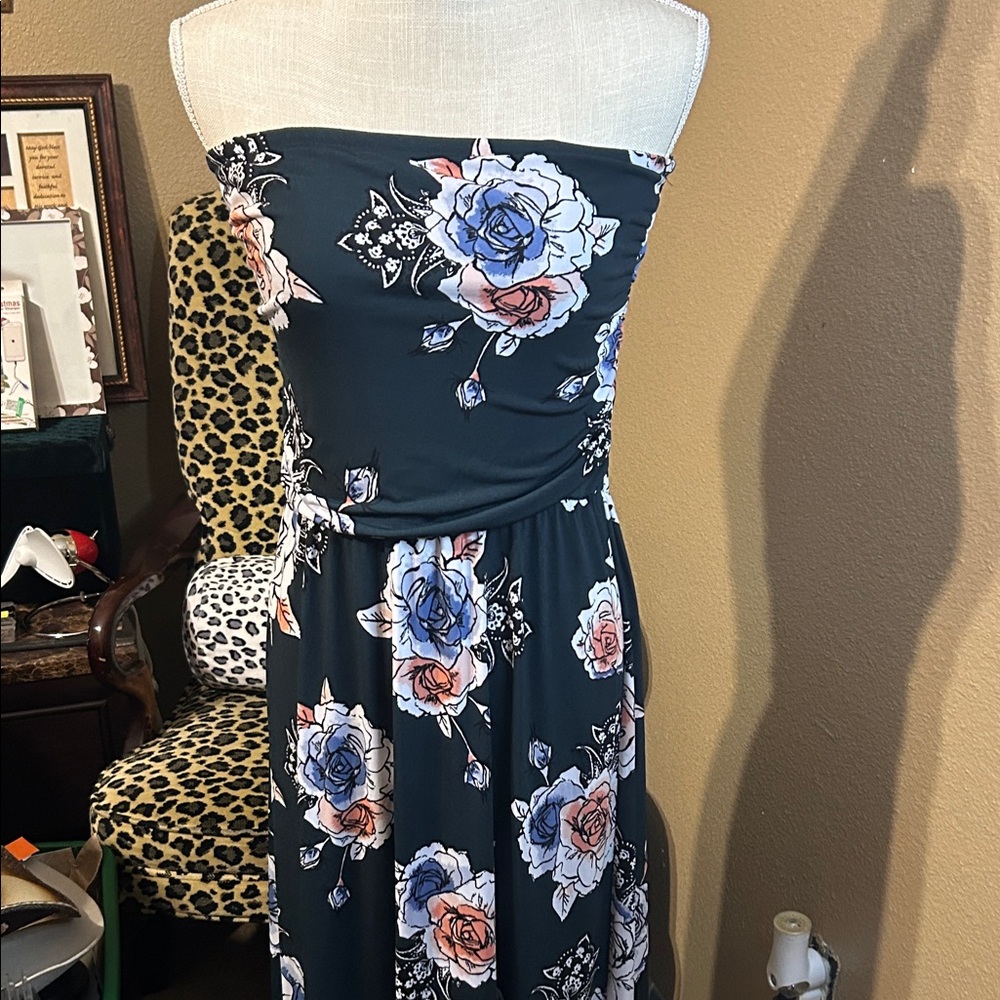 Maurices Strapless Dress with Blue and Pink Floral Design